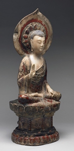 Seated Buddha Shakyamuni, the Right Hand in Abhaya Mudra, the Left Hand Holding a Jewel, Chinese, late 6th century. © Harvard Art Museums/Arthur M. Sackler Museum, Bequest of Grenville L. Winthrop